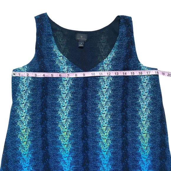 Worthington Blue Green Snakeskin Print Handkerchief Hem Sleeveless Tank Blouse S - Picture 12 of 14